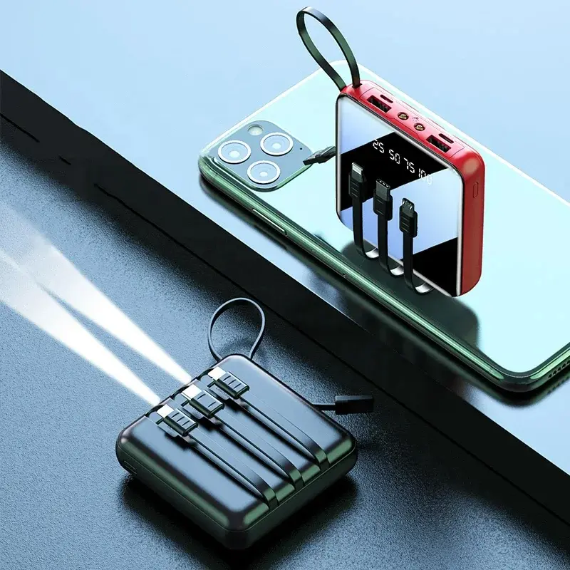10,000mAh Power Bank with built-in cables 